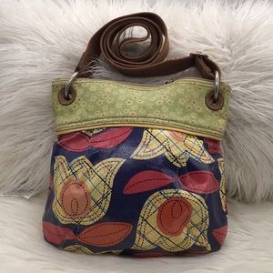 Fossil Orange/Blue Floral Vinyl/Cotton Print Crossbody Bag